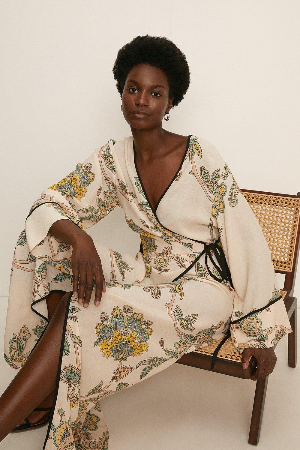 Paisley Printed Midi Kimono Wrap Dress | Oasis